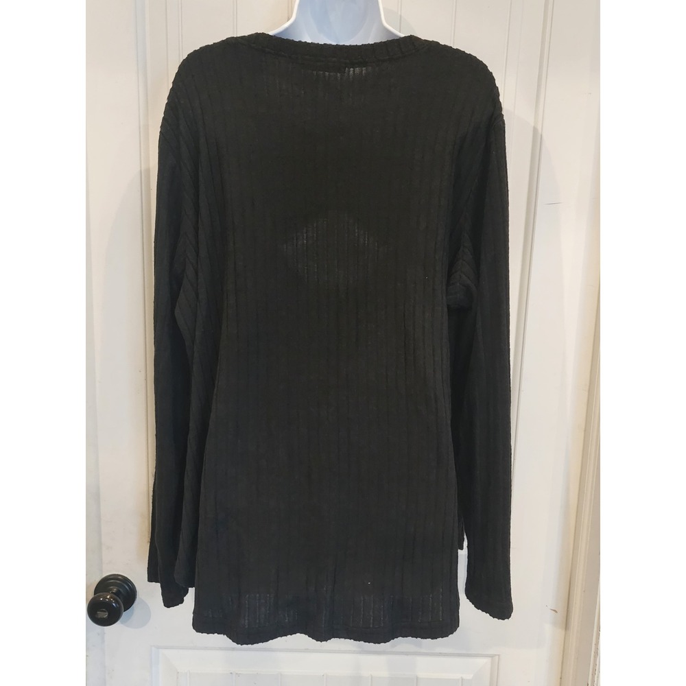 Fantaslook Womens Black Ribbed Knit Long Sleeve Crew Neck Top 2XL NWT - Picture 2 of 7